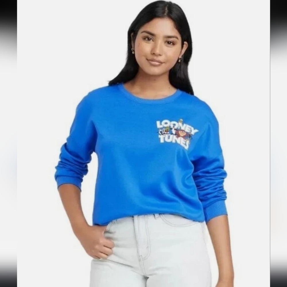 💙NWT Looney Tunes "Front&Back Graphics Crewneck" in "Iolite" or Blue💙 Sz 1X💙